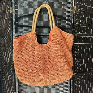 H&M Coral Woven Tote Bag